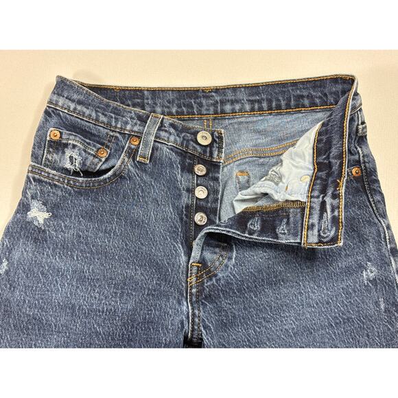 Levi's 501 Women's Distressed Straight Leg Blue Denim Jeans - 25x26 (25x24.5) - Picture 2 of 7